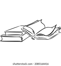 Three books, one of which is open sketch vector illustration hand draw