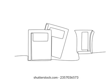 Three books for school. School equipment one-line drawing