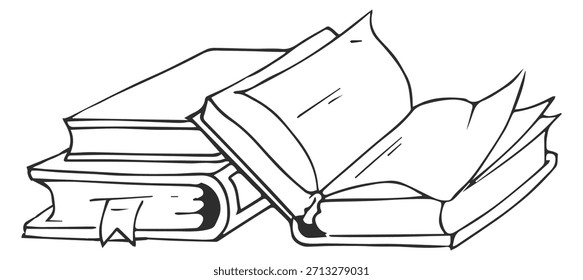 Tres libros apilados uno encima del otro con uno abierto