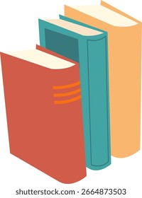 Tres libros de pie uno al lado del otro, dibujados a mano. Artículo decorativo vinculado a la lectura y la educación