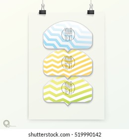 Three Bootstrap Colors Abstract Bubble Speech Symbols on an A4 Paper Mock Up