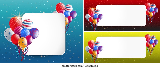 Tres plantillas de borde con ilustración de globos de partido