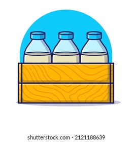 
Three Botlles of Milk in a Milk Box Vector Illustration on Isolated Yellow Background