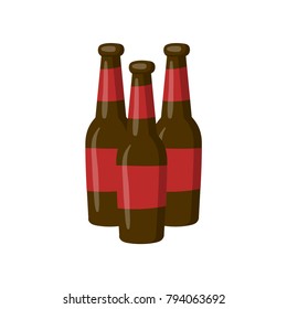Three bottles of beer cartoon vector Illustration