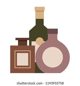 three bottles drinks liquor isolated design