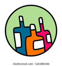 Three bottles hand drawn illustration colorful logotype