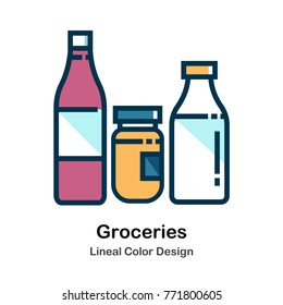 Three Bottles Lineal Color Vector Illustration