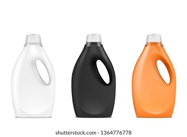 Three bottles of liquid powder. Package design. Vector illustration