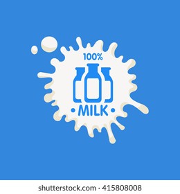 Three Bottles Milk Product Logo Cool Flat Vector Design Template On Blue  Background