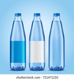Three bottles mockup, plastic bottles with blank labels for design uses in 3d illustration
