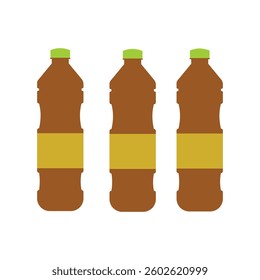 Three bottles of oil complete with brand label holders. Design elements of a mockup of a display bottle of oil or other liquid products