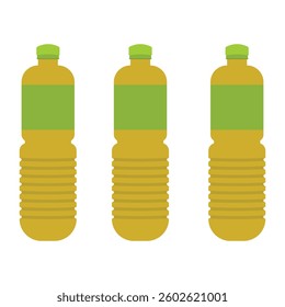 Three bottles of oil complete with brand label holders. Design elements of a mockup of a display bottle of oil or other liquid products