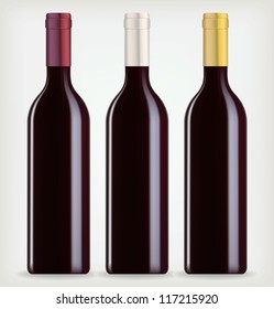 Three bottles of wine on a white background