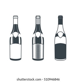 Three bottles of wine on a white background. Design elements.