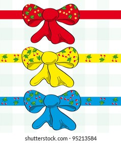 Three bow ornamented with cherries in vector,eps 10, set.