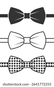 Three bow tie graphic icons. Bow ties signs isolated on white background. Vector illustration
