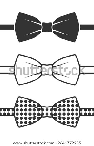 Three bow tie graphic icons. Bow ties signs isolated on white background. Vector illustration