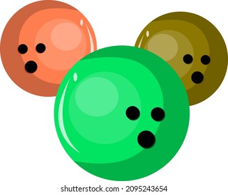 Three bowling balls, illustration, vector on a white background.