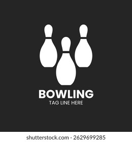 Three bowling logo design, three bowling pin symbol icon template, black and white