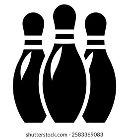 Three bowling pins in a classic black and white design.