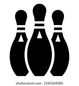 Three bowling pins in a classic black and white design.