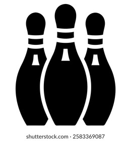 Three bowling pins in a classic black and white design.