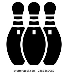 Three bowling pins in a classic black and white design.