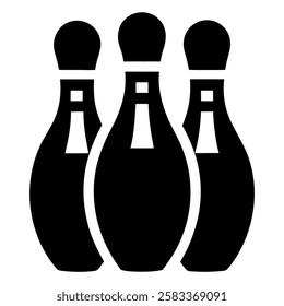 Three bowling pins in a classic black and white design.