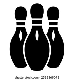 Three bowling pins in a classic black and white design.