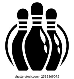 Three bowling pins in a classic black and white design.