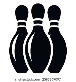 Three bowling pins in a classic black and white design.