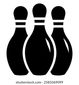 Three bowling pins in a classic black and white design.