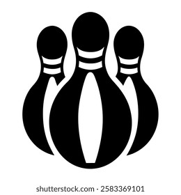 Three bowling pins in a classic black and white design.