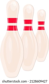 Three bowling pins, illustration, vector on a white background.