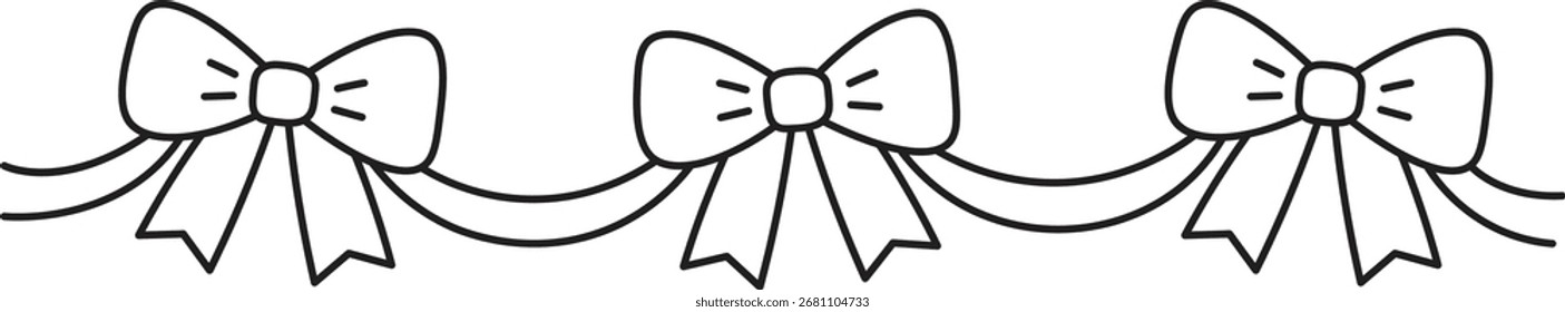 Tres arcos conectados por una línea ondulada en un estilo de arte de línea simple. La ilustración presenta una cinta continua con arcos simétricos. Ilustración vectorial de dibujos animados.