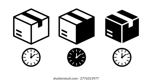 Three boxes with clock in black and white clocks packaging delivery in white background