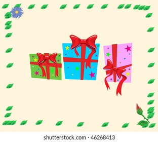 Three boxes with gifts and beautiful colors