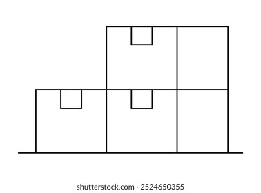 Three boxes are neatly arranged, forming a staircase-like structure with visible handles. Ideal for storage themes, organization, simplicity, minimalism, and logistics. Simple schematic style