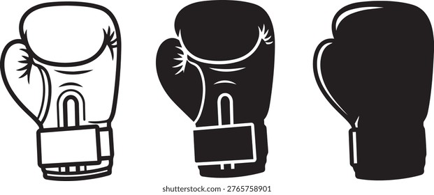 Three boxing gloves shown from different angles