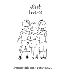 Three boy friends. Vector illustration.