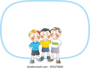 three boys with blank border