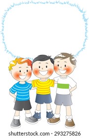 three boys with blank border