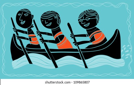 three boys in a canoe