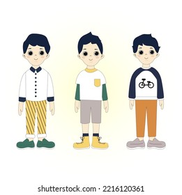three boys in casual and festive clothes