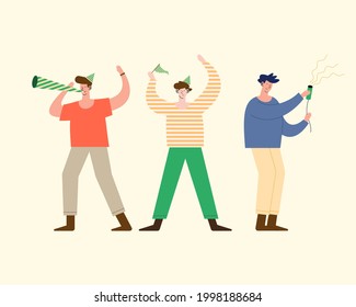 three boys celebrating birthday characters