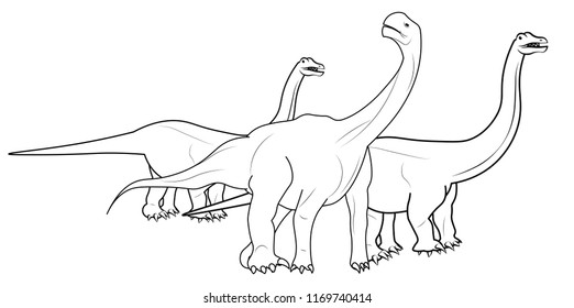 Three brachiosaurus dinosaur walking very slowly education learning