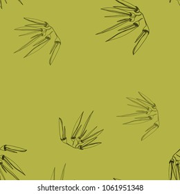 three branches of exotic flowers on a mustard background