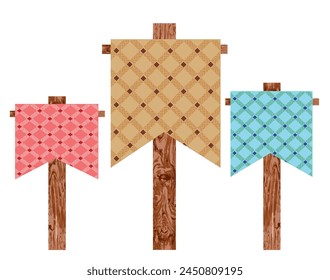 Three Brazilian Festa Junina banners with colorful checkered fabric prints.