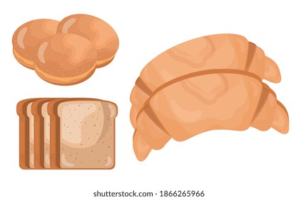 three breads delicious pastry products icons vector illustration design