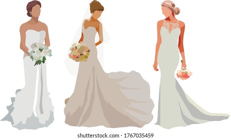 three brides girl vector isolated on white background